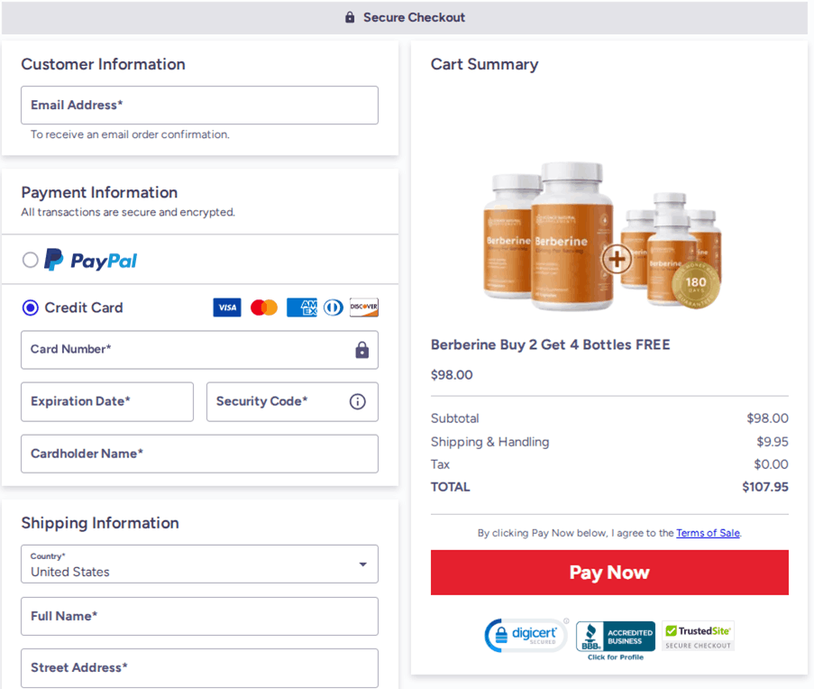 Berberine Checkout